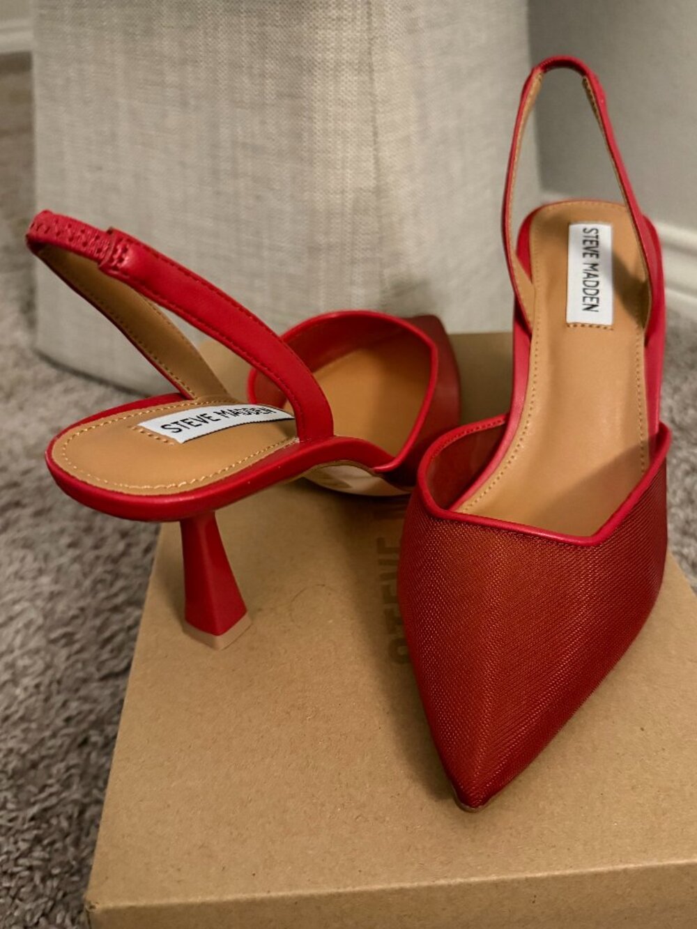 Red Mesh Closed-Toe Heeled Mules ***NEW***